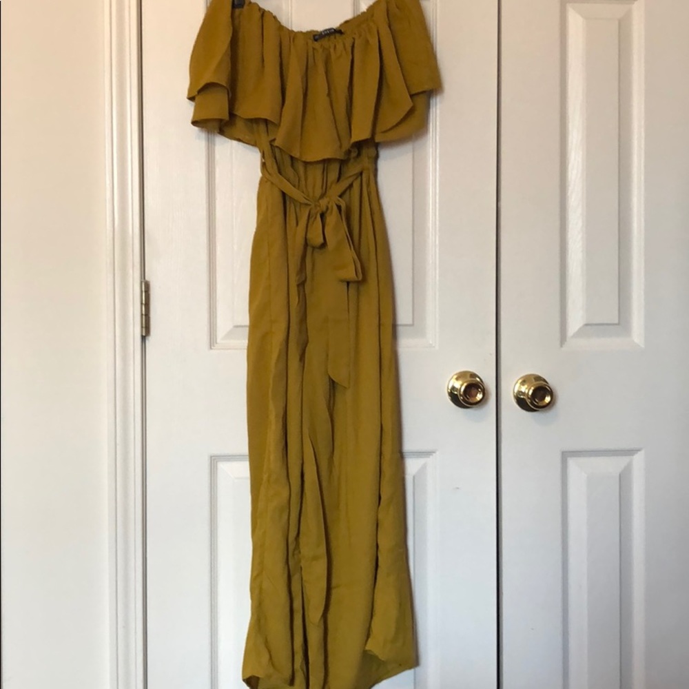 Gold off the shoulder pants romper